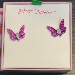 Betsey Johnson Pink Butterfly Stud Earrings